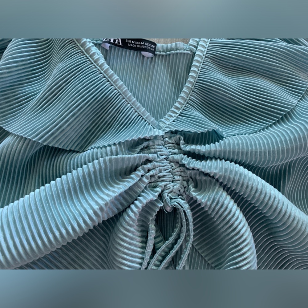 Zara Teal Ribbed Crop Top Medium - Picture 3 of 6